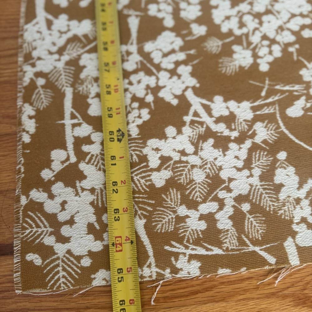 Designer Jacquard Upholstery Fabric Mustard Gold Ivory Floral Branch 1.75yd 57"W - Picture 7 of 8
